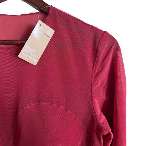 XL Popilush Red Shapewear Illusion Mesh Long Sleeve Tummy Control Bodysuit - Picture 7 of 10